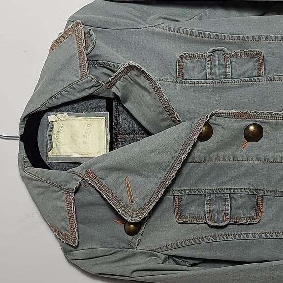 PAPARAZZI Vintage Mid Length 100% Cotton Distressed Jacket w/ Buttons Size Small - Picture 7 of 16